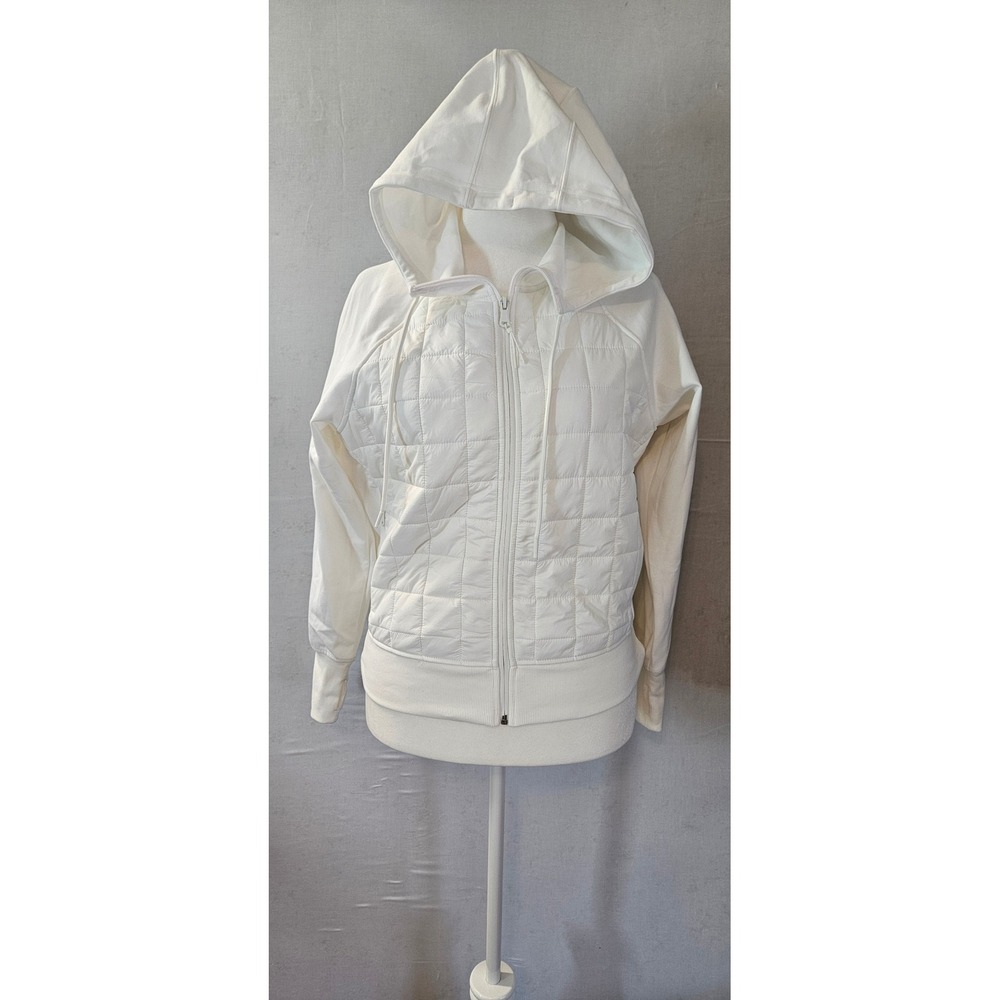 Old Navy Active Dynamic Fleece White Quilted Hybrid Full Zip Hoodie Jacket M